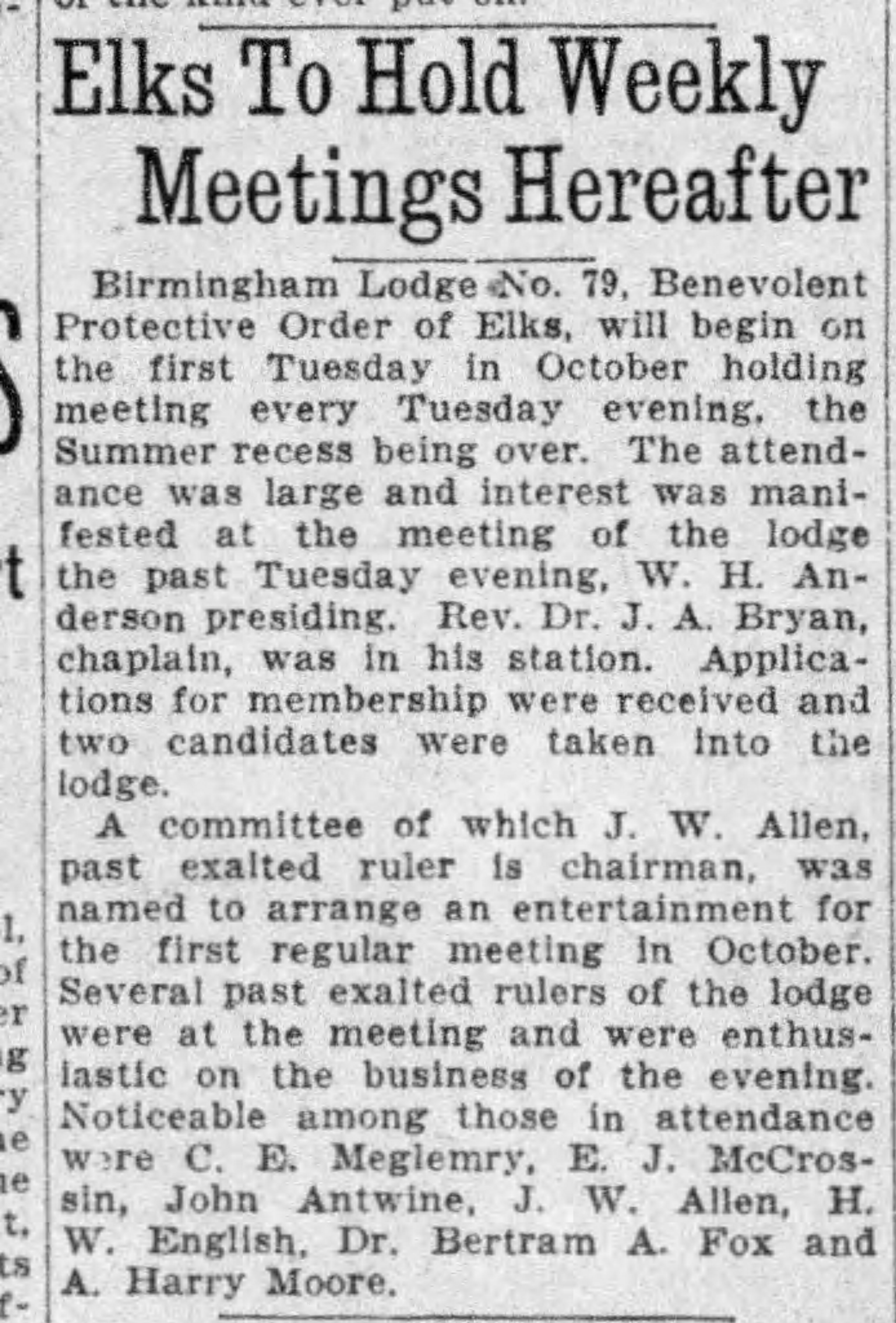 Elks To Hold Weekly Meetings Hereafter